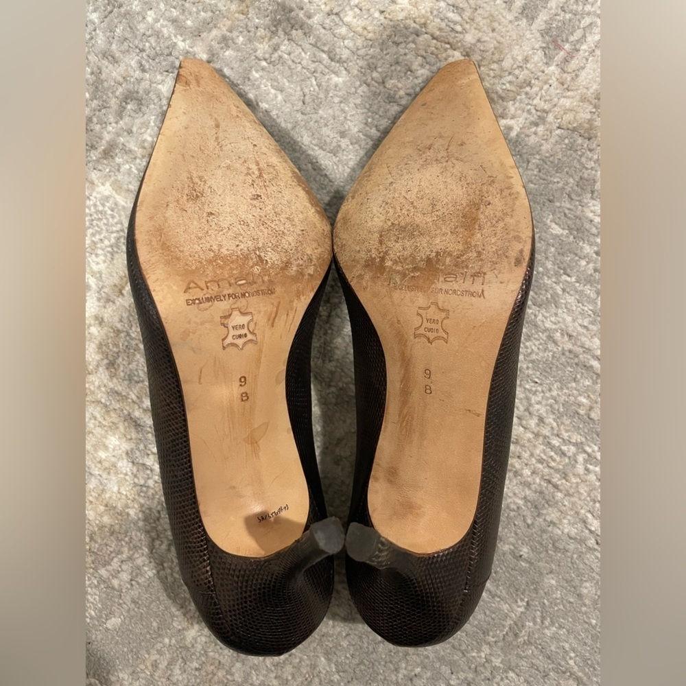 Amalfi Heels Bronze Made In Italy Leather Shoes Bow Detail Size 9B - Picture 11 of 15